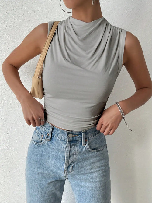 Women's Casual Pleated Design Top Summer Fashion Street Style Solid