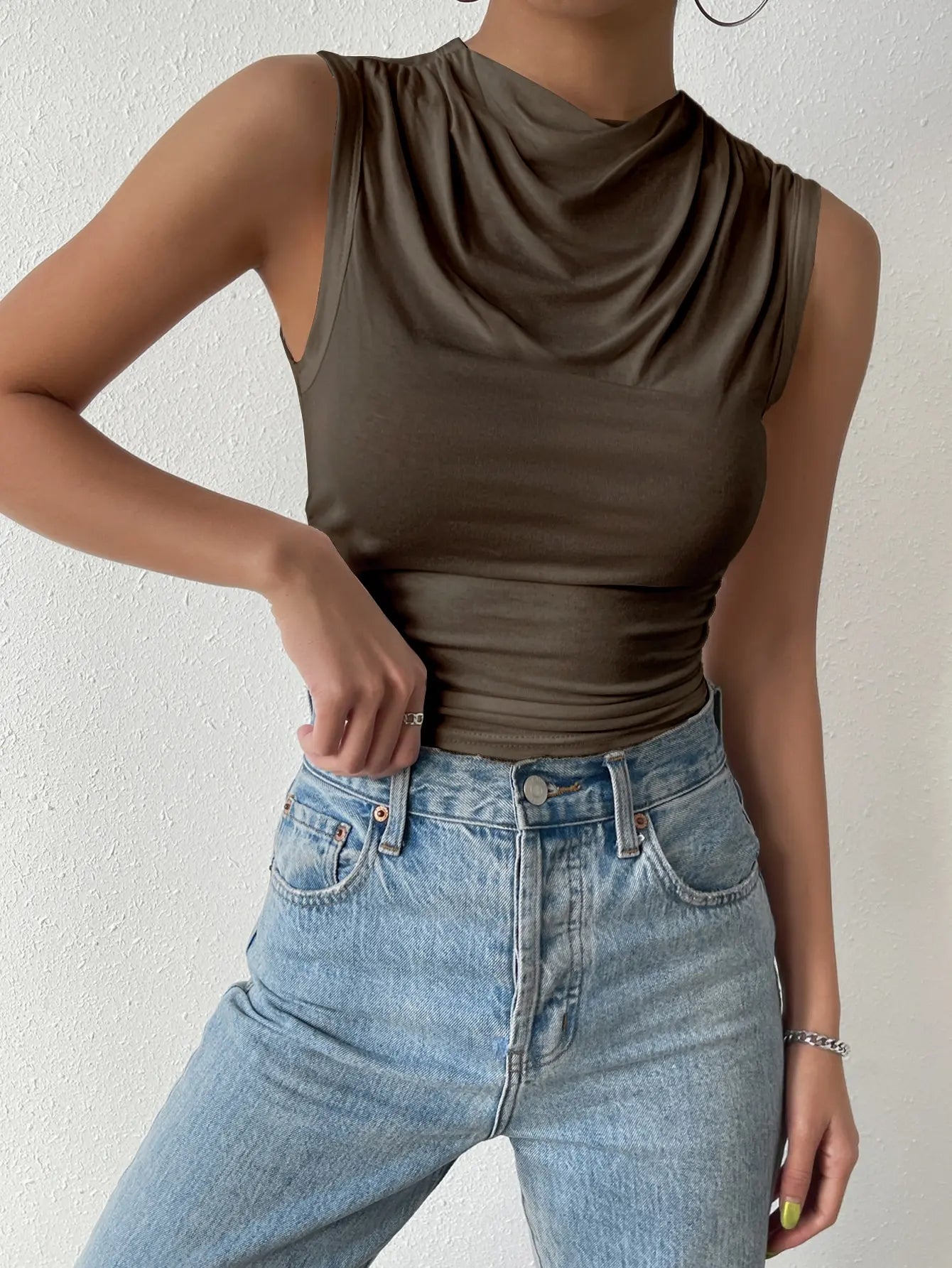 Women's Casual Pleated Design Top Summer Fashion Street Style Solid