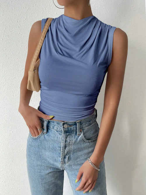 Women's Casual Pleated Design Top Summer Fashion Street Style Solid
