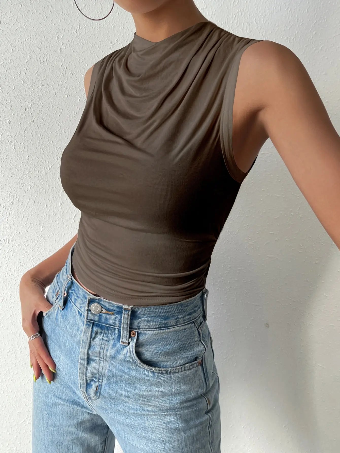 Women's Casual Pleated Design Top Summer Fashion Street Style Solid