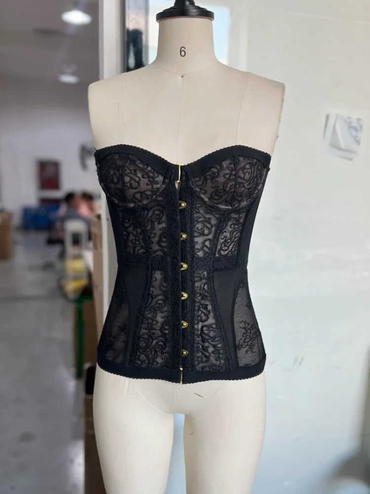 Sexy Slim Fit Corset Lace Hollow Out Sleeveless Strapless Top Lace Up