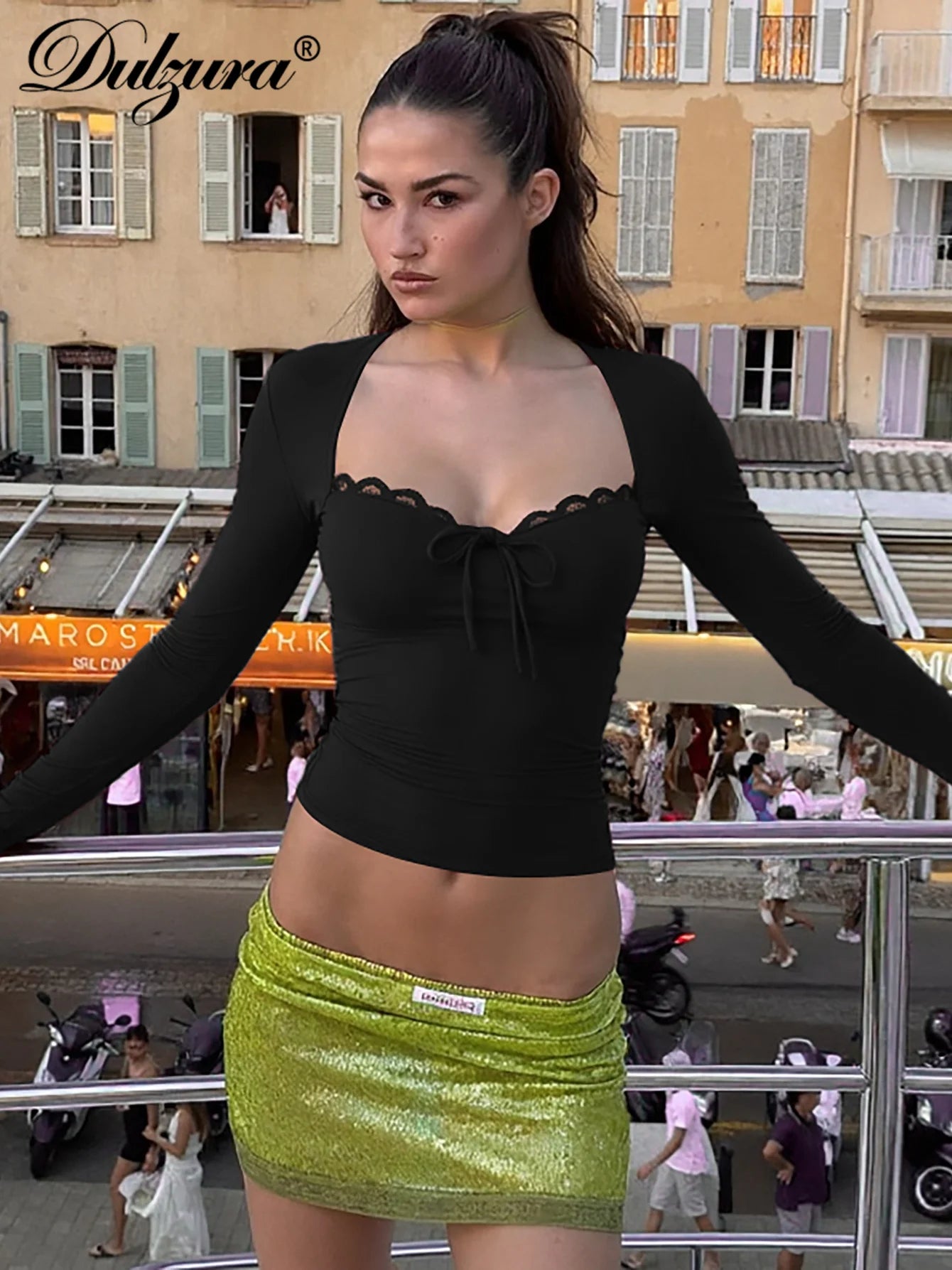 Dulzura 2025 Autumn Latest Fashion Sexy Square Collar Long Sleeve Slim