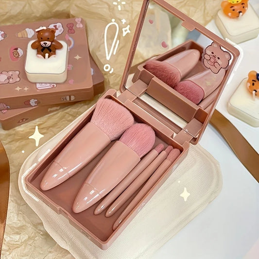 5Pcs Travel Makeup Brush Setwith Storage Box - Soft Bristle Eye