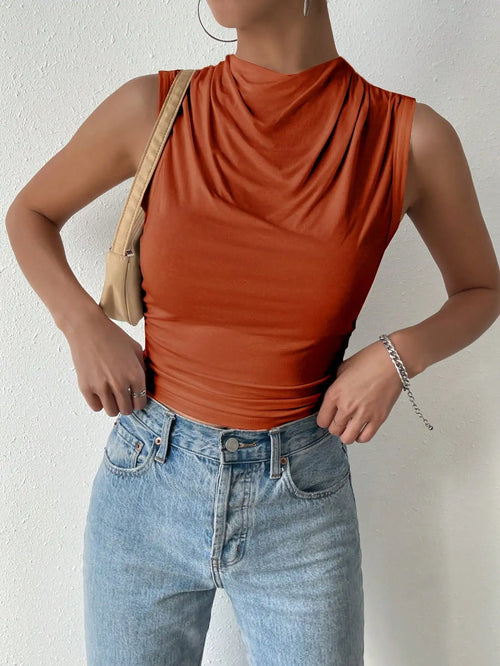 Women's Casual Pleated Design Top Summer Fashion Street Style Solid