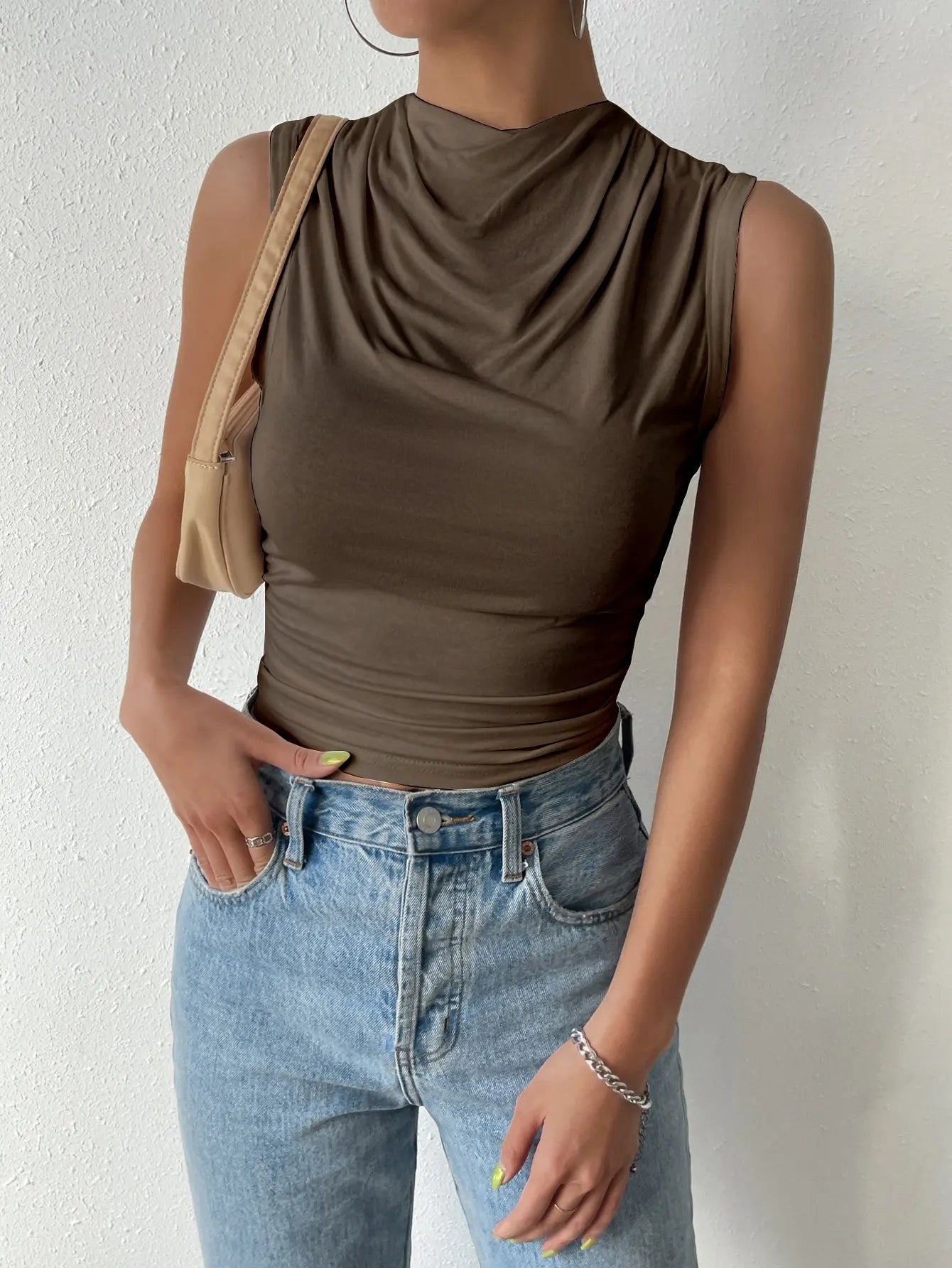 Women's Casual Pleated Design Top Summer Fashion Street Style Solid