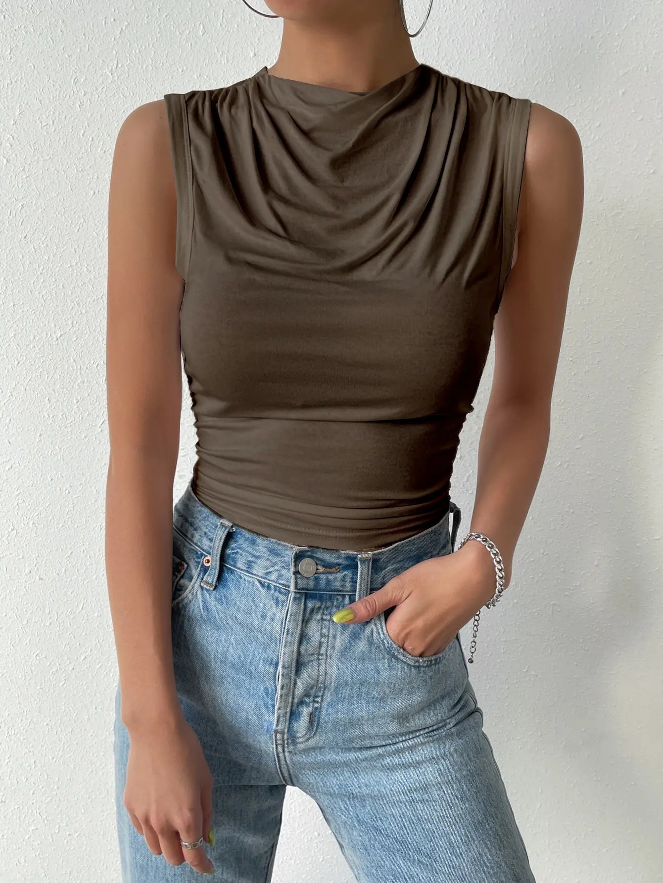 Women's Casual Pleated Design Top Summer Fashion Street Style Solid